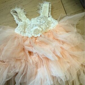 Peach Tulle Dress with Lace Details